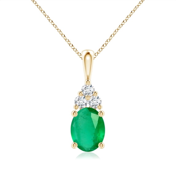 ANGARA Natural Oval 1.5 ct Emerald Solitaire Pendant with Trio Diamond in 14K Yellow Gold for Women (Size-9x7mm) | May Birthstone, Anniversary, Jewelry Gift for Women | Natural Emerald Necklace