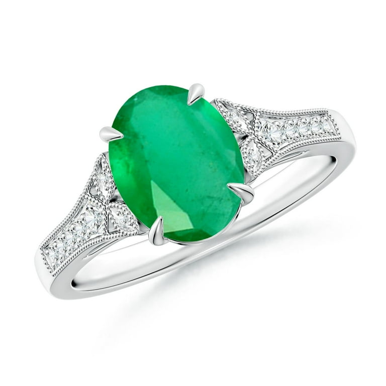 Angara Natural 1.5 Ct. Emerald with Diamond Vintage Inspired Ring