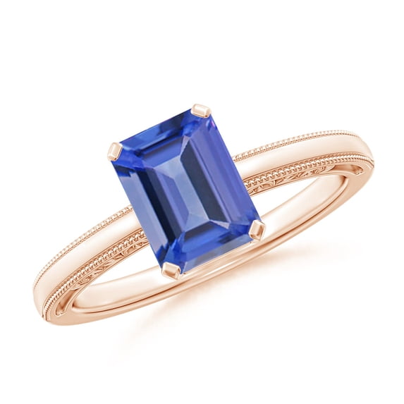 ANGARA Natural Emerald Cut 1.5 ct Tanzanite Solitaire Ring with Milgrain in 14K Rose Gold for Women (Size-8x6mm) | December Birthstone, Anniversary, Jewelry Gift for Women | Natural Tanzanite Ring