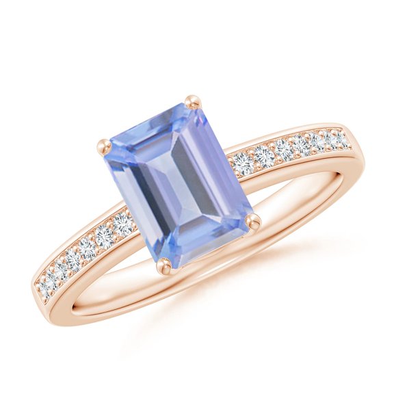 ANGARA Natural Octagonal 1.5 ct Tanzanite Cocktail Ring with Diamonds in 14K Rose Gold for Women (Size-8x6mm) | December Birthstone, Anniversary, Jewelry Gift for Women | Natural Tanzanite Ring
