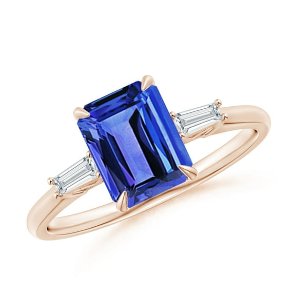 Angara Natural 1.5 Ct. Tanzanite with Diamond Classic Ring in 14K Rose Gold for Women (Ring Size: 12)