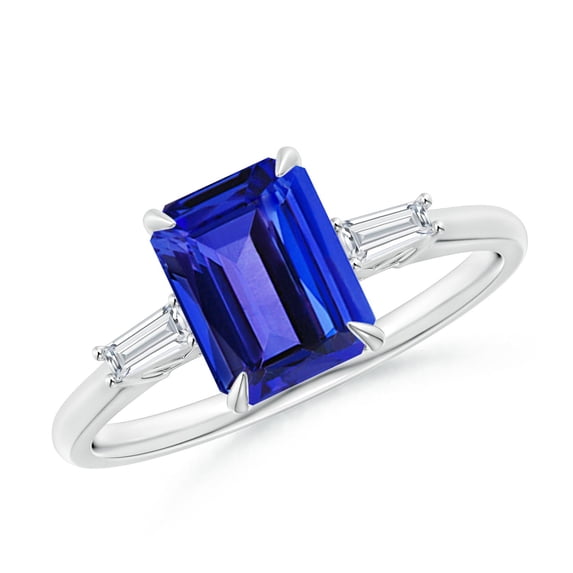 ANGARA Natural 1.5 ct Tanzanite & Baguette Diamond Three Stone Ring in 14K White Gold for Women (Size-8x6mm) | December Birthstone, Anniversary, Jewelry Gift for Women | Natural Tanzanite Ring