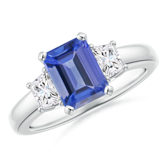 ANGARA Natural 1.5 ct Tanzanite and Diamond Three Stone Ring in 14K White Gold for Women (Size-8x6mm) | December Birthstone, Birthday, Anniversary, Jewelry Gift for Women | Natural Tanzanite Ring