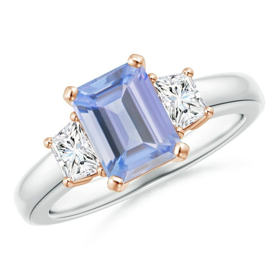 ANGARA Natural 1.5 ct Tanzanite and Diamond Three Stone Ring in 14K White & Rose Gold for Women (Size-8x6mm) | December Birthstone, Anniversary, Jewelry Gift for Women | Natural Tanzanite Ring