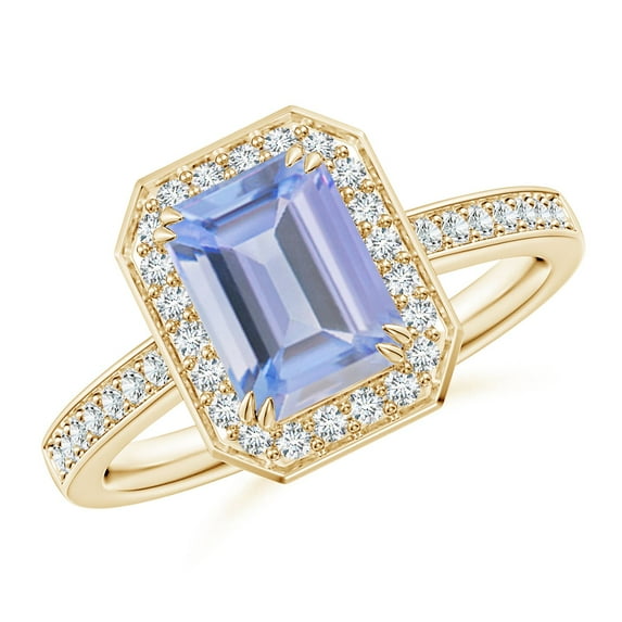 ANGARA Natural 1.5 ct Tanzanite Engagement Ring with Diamond Halo in 14K Yellow Gold for Women (Size-8x6mm) | December Birthstone, Anniversary, Jewelry Gift for Women | Natural Tanzanite Ring