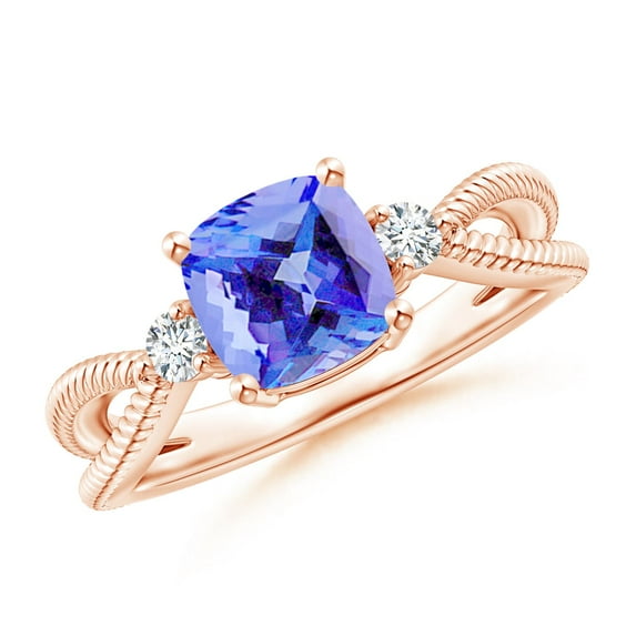 Angara Natural 1.5 Ct. Tanzanite with Diamond Solitaire Ring in 14K Rose Gold for Women (Ring Size: 4)