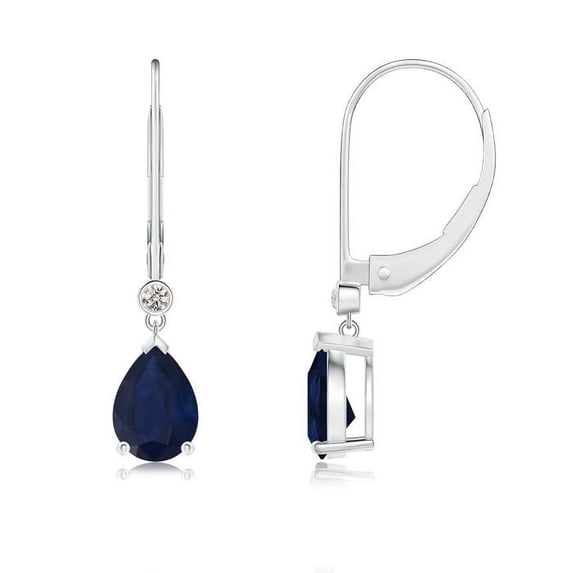 ANGARA Natural 1.5 Ct Sapphire Drop Earrings with Diamond in 14K White Gold for Women (Size-7x5mm) | September Birthstone, Anniversary, Jewelry Gift for Women | Natural Blue Sapphire Earrings