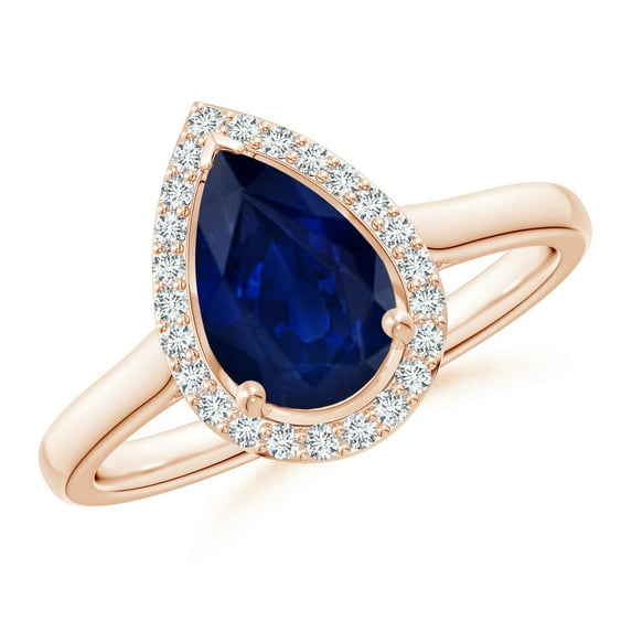 ANGARA Natural Pear-Shaped 1.52 ct Blue Sapphire Halo Engagement Ring in 14K Rose Gold for Women (Size-9x6mm) | September Birthstone, Anniversary, Jewelry Gift for Women | Natural Blue Sapphire Ring