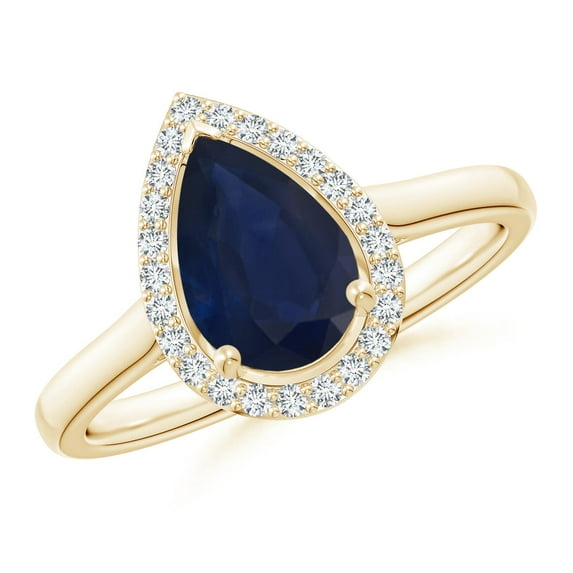 ANGARA Natural Pear-Shaped 1.52 ct Blue Sapphire Halo Engagement Ring in 14K Yellow Gold for Women (Size-9x6mm) | September Birthstone, Anniversary, Jewelry Gift for Women | Natural Sapphire Ring