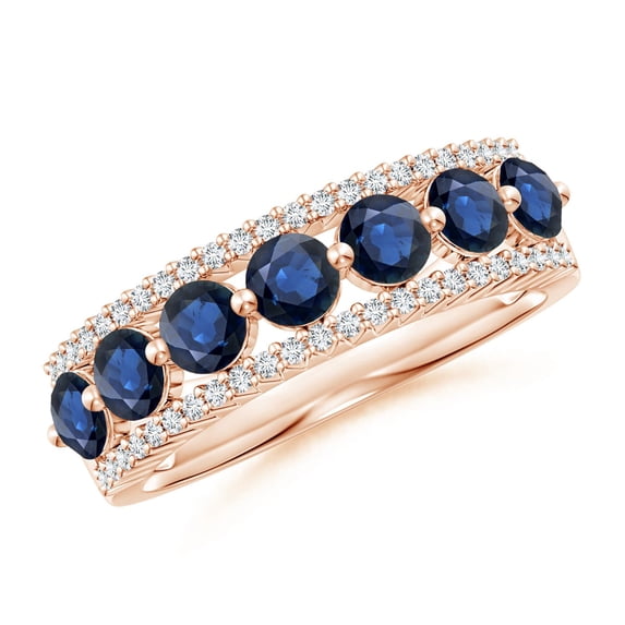 ANGARA Natural 1.54 ct Blue Sapphire Half Eternity Ring with Diamonds in 14K Rose Gold for Women (Size-3.5mm) | September Birthstone, Anniversary, Jewelry Gift for Women | Natural Sapphire Ring