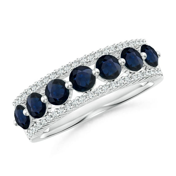 ANGARA Natural 1.54 ct Blue Sapphire Half Eternity Ring with Diamonds in 14K White Gold for Women (Size-3.5mm) | September Birthstone, Anniversary, Jewelry Gift for Women | Natural Sapphire Ring