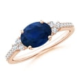 thumbnail image 1 of ANGARA Natural 1.55 Ct Sapphire Ring with Trio Diamond Accents in 14K Rose Gold for Women (Size-8x6mm) | September Birthstone, Anniversary, Jewelry Gift for Women | Natural Sapphire Ring, 1 of 10