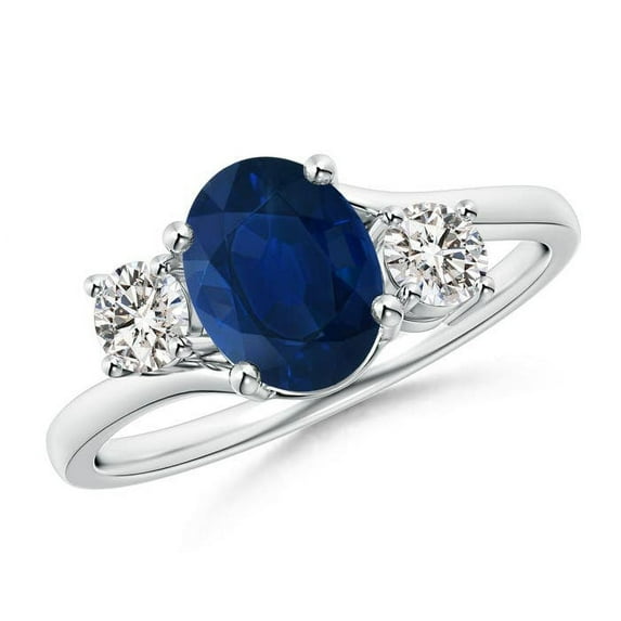ANGARA Natural Bypass 1.55 ct Blue Sapphire and Diamond Three Stone Ring in 14K White Gold for Women (Size-8x6mm) | September Birthstone, Anniversary, Jewelry Gift for Women | Natural Sapphire Ring