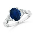 thumbnail image 1 of ANGARA Natural 1.55 ct Blue Sapphire Ring with Trio Diamond Accents in 14K White Gold for Women (Size-8x6mm) | September Birthstone, Anniversary, Jewelry Gift for Women | Natural Sapphire Ring, 1 of 9