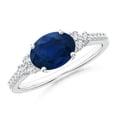 thumbnail image 1 of ANGARA Natural 1.55 Ct Sapphire Ring with Trio Diamond Accents in 14K White Gold for Women (Size-8x6mm) | September Birthstone, Anniversary, Jewelry Gift for Women | Natural Sapphire Ring, 1 of 9