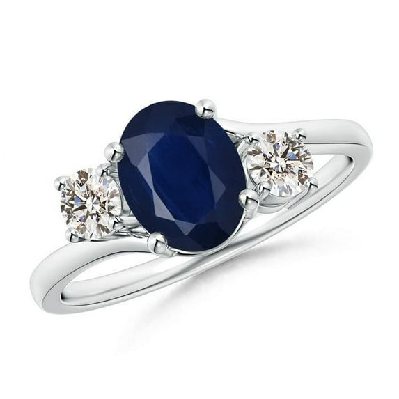 ANGARA Natural Bypass 1.55 ct Blue Sapphire and Diamond Three Stone Ring in 14K White Gold for Women (Size-8x6mm) | September Birthstone, Anniversary, Jewelry Gift for Women | Natural Sapphire Ring