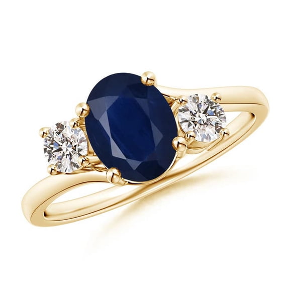 ANGARA Natural Bypass 1.55 ct Blue Sapphire and Diamond Three Stone Ring in 14K Yellow Gold for Women (Size-8x6mm) | September Birthstone, Anniversary, Jewelry Gift for Women | Natural Sapphire Ring
