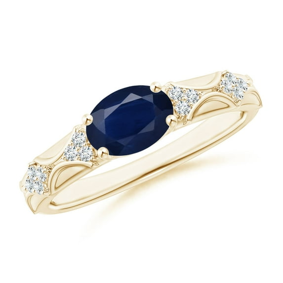 ANGARA Natural 1.55 ct Blue Sapphire Ring with Diamond Accents in 14K Yellow Gold for Women (Size-8x6mm) | September Birthstone, Anniversary, Jewelry Gift for Women | Natural Sapphire Ring