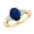 thumbnail image 1 of ANGARA Natural 1.55 ct Blue Sapphire Ring with Trio Diamond Accents in 14K Yellow Gold for Women (Size-8x6mm) | September Birthstone, Anniversary, Jewelry Gift for Women | Natural Sapphire Ring, 1 of 8
