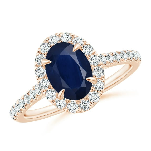ANGARA Natural Oval Sapphire Halo Engagement Ring in 14K Rose Gold for Women (Size-8x6mm) | September Birthstone, Birthday, Anniversary, Jewelry Gift for Women | Natural Blue Sapphire Ring