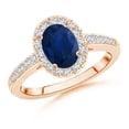 thumbnail image 1 of ANGARA Natural Oval 1.55 ct Blue Sapphire Halo Ring with Diamond Accents in 14K Rose Gold for Women (Size-8x6mm) | September Birthstone, Anniversary, Jewelry Gift for Women | Natural Sapphire Ring, 1 of 9