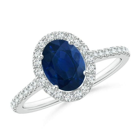 ANGARA Natural 1.55 Ct Oval Sapphire Halo Ring with Diamond Accents in 14K White Gold for Women (Size-8x6mm) | September Birthstone, Anniversary, Jewelry Gift for Women | Natural Blue Sapphire Ring