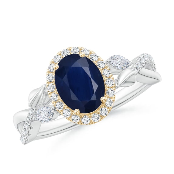 ANGARA Natural 1.55 Ct Sapphire Twisted Vine Ring with Diamond in 14K White & Yellow Gold for Women (Size-8x6mm) | September Birthstone, Anniversary, Jewelry Gift for Women | Natural Sapphire Ring