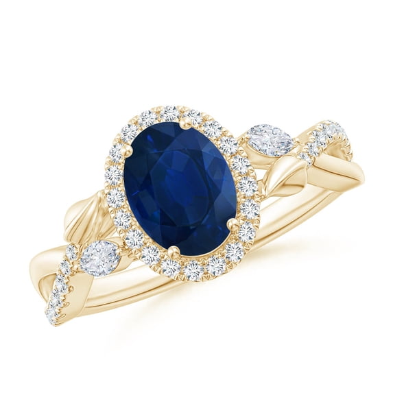 Angara Natural 1.55 Ct. Blue Sapphire with Diamond Halo Ring in 14K Yellow Gold for Women (Ring Size: 11.5)