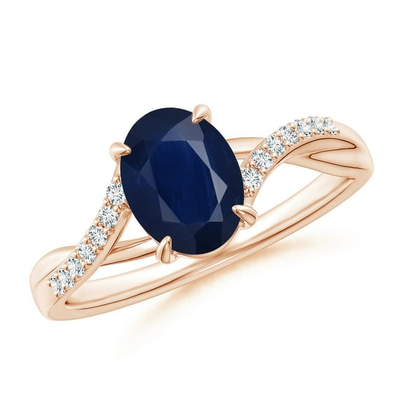 ANGARA Natural 1.55 ct Blue Sapphire Split Shank Ring with Diamond Accents in 14K Rose Gold for Women (Size-8x6mm) | September Birthstone, Anniversary, Jewelry Gift for Women | Natural Sapphire Ring