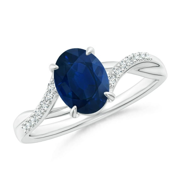 ANGARA Natural 1.55 ct Blue Sapphire Split Shank Ring with Diamond Accents in 14K White Gold for Women (Size-8x6mm) | September Birthstone, Anniversary, Jewelry Gift for Women | Natural Sapphire Ring