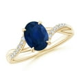 thumbnail image 1 of ANGARA Natural 1.55 ct Blue Sapphire Split Shank Ring with Diamonds in 14K Yellow Gold for Women (Size-8x6mm) | September Birthstone, Anniversary, Jewelry Gift for Women | Natural Sapphire Ring, 1 of 12