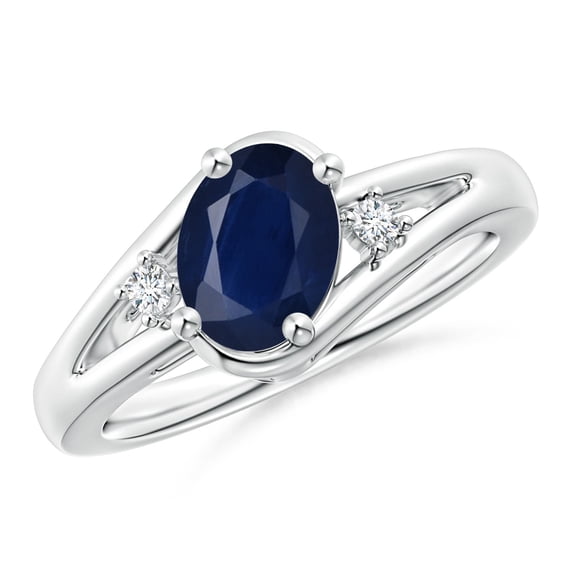 ANGARA Natural 1.55 ct Blue Sapphire & Diamond Split Shank Engagement Ring in 14K White Gold for Women (Size-8x6mm) | September Birthstone, Anniversary, Jewelry Gift for Women | Natural Sapphire Ring