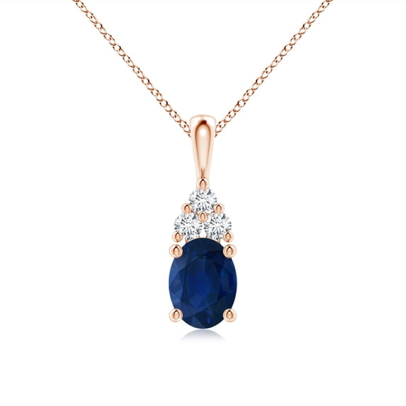 ANGARA Natural 1.55 Ct Sapphire Pendant with Trio Diamond in 14K Rose Gold for Women (Size-8x6mm) | September Birthstone, Anniversary, Jewelry Gift for Women | Natural Blue Sapphire Necklace