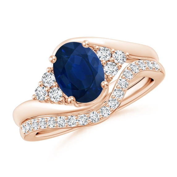 ANGARA Natural Oval 1.55 ct Blue Sapphire Bypass Bridal Set with Diamonds in 14K Rose Gold for Women (Size-8x6mm) | September Birthstone, Anniversary, Jewelry Gift for Women | Natural Sapphire Ring