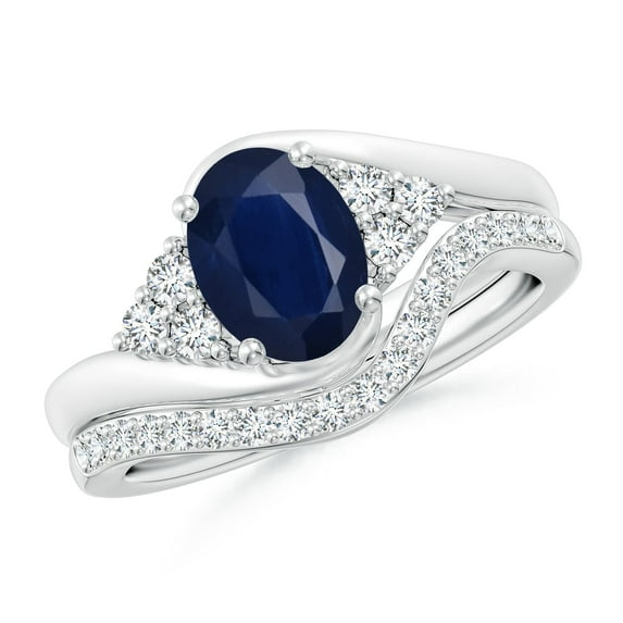 Angara Natural 1.55 Ct. Blue Sapphire with Diamond Solitaire Wedding Band in 14K White Gold for Women (Ring Size: 3.5)