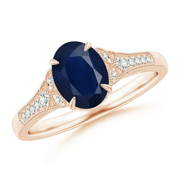 ANGARA Natural 1.55 Ct Aeon Sapphire Engagement Ring with Milgrain in 14K Rose Gold for Women (Size-8x6mm) | September Birthstone, Anniversary, Jewelry Gift for Women | Natural Sapphire Ring