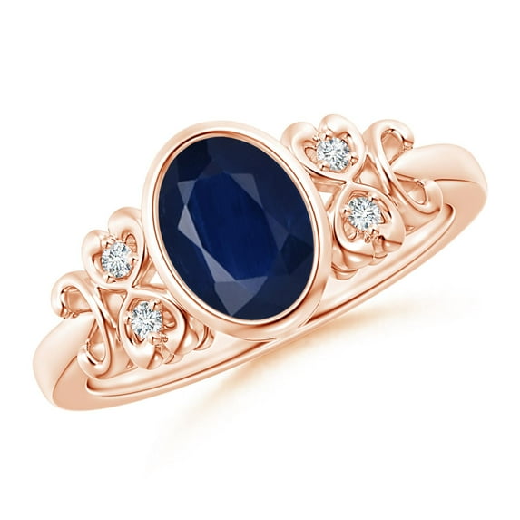 Angara Natural 1.55 Ct. Blue Sapphire with Diamond Vintage Inspired Ring in 14K Rose Gold for Women (Ring Size: 11.5)