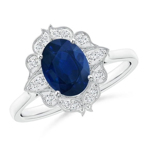 Angara Natural 1.55 Ct. Blue Sapphire with Diamond Vintage Inspired Ring in 14K White Gold for Women (Ring Size: 3.5)