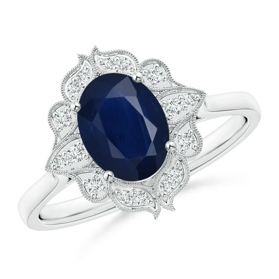 ANGARA Natural 1.55 Ct Sapphire Engagement Ring with Floral Halo in 14K White Gold for Women (Size-8x6mm) | September Birthstone, Anniversary, Jewelry Gift for Women | Natural Sapphire Ring
