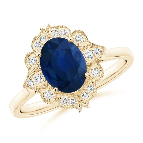 Angara Natural 1.55 Ct. Blue Sapphire with Diamond Vintage Inspired Ring in 14K Yellow Gold for Women (Ring Size: 3)