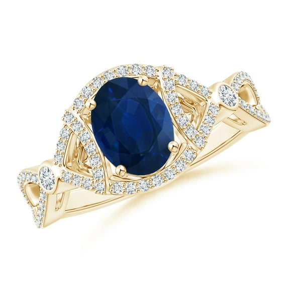 ANGARA Natural 1.55 Ct Vintage Style Sapphire Split Shank Engagement Ring in 14K Yellow Gold for Women (Size-8x6mm) | September Birthstone, Anniversary, Jewelry Gift for Women | Natural Sapphire Ring