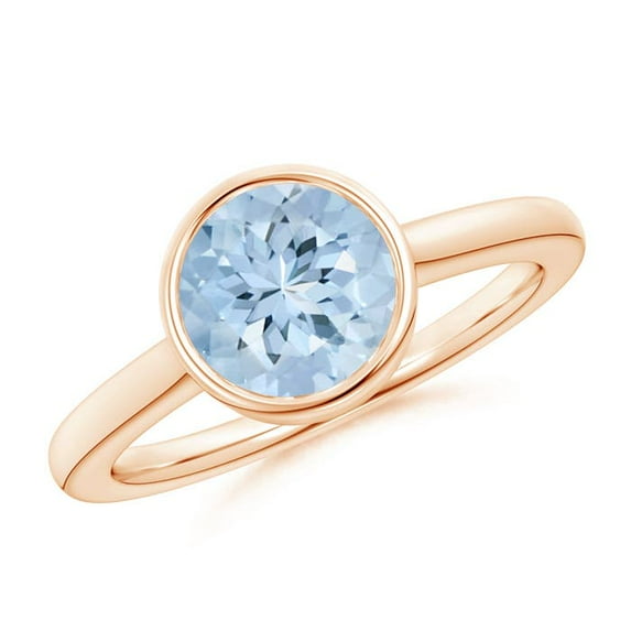ANGARA Natural Bezel-Set Round 1.6 ct Aquamarine Solitaire Engagement Ring in 14K Rose Gold for Women (Size-8mm) | March Birthstone, Anniversary, Jewelry Gift for Women | Natural Aquamarine Ring