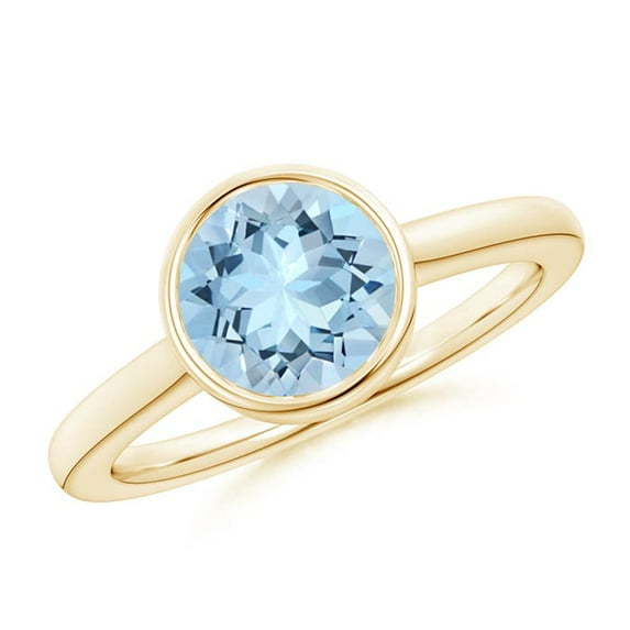 ANGARA Natural Bezel-Set Round 1.6 ct Aquamarine Solitaire Engagement Ring in 14K Yellow Gold for Women (Size-8mm) | March Birthstone, Anniversary, Jewelry Gift for Women | Natural Aquamarine Ring