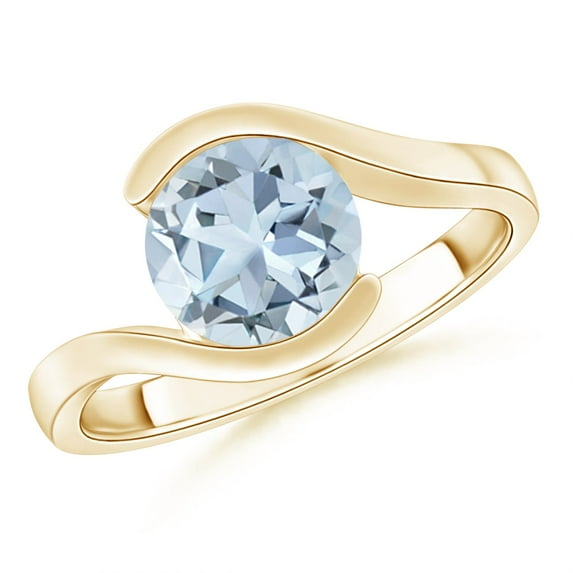 ANGARA Natural Semi Bezel-Set Solitaire Round 1.6 ct Aquamarine Bypass Ring in 14K Yellow Gold for Women (Size-8mm) | March Birthstone, Anniversary, Jewelry Gift for Women | Natural Aquamarine Ring