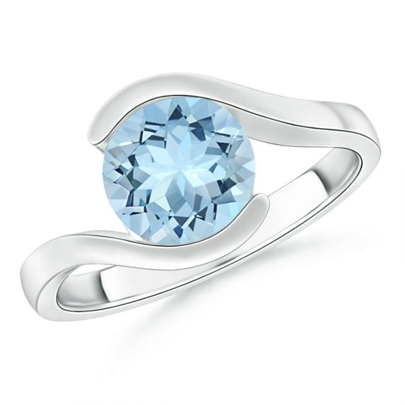 ANGARA Natural Semi Bezel-Set Solitaire 1.6 ct Aquamarine Bypass Ring in 925 Sterling Silver for Women (Size-8mm) | March Birthstone, Anniversary, Jewelry Gift for Women | Natural Aquamarine Ring