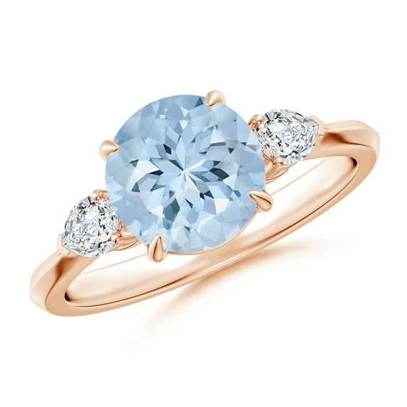 Angara Natural 1.6 Ct. Aquamarine with Diamond Classic Ring in 14K Rose Gold for Women (Ring Size: 3.5)