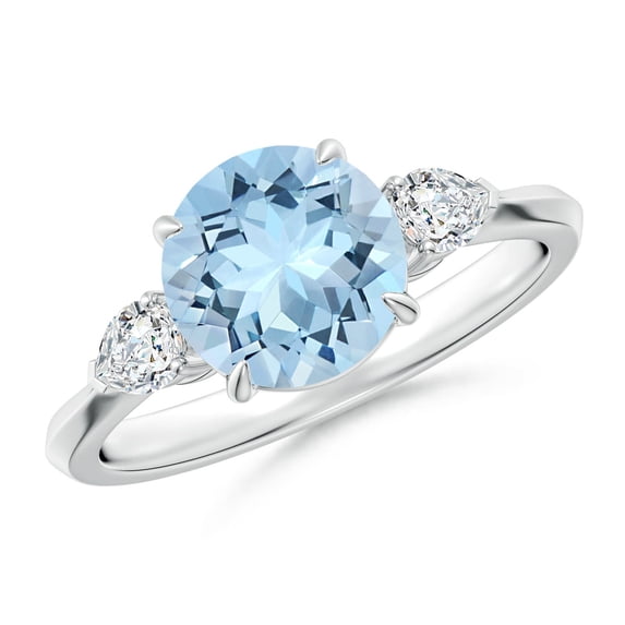 ANGARA Natural Round 1.6 ct Aquamarine and Diamond Three Stone Engagement Ring in 14K White Gold for Women (Size-8mm) | March Birthstone, Anniversary, Jewelry Gift for Women | Natural Aquamarine Ring