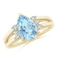 thumbnail image 1 of ANGARA Natural Pear 1.6 ct Aquamarine Ring with Triple Diamond Accents in 14K Yellow Gold for Women (Size-10x7mm) | March Birthstone, Anniversary, Jewelry Gift for Women | Natural Aquamarine Ring, 1 of 10