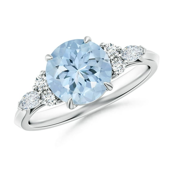ANGARA Natural Round 1.6 ct Aquamarine Engagement Ring with Diamonds in 925 Sterling Silver for Women (Size-8mm) | March Birthstone, Anniversary, Jewelry Gift for Women | Natural Aquamarine Ring