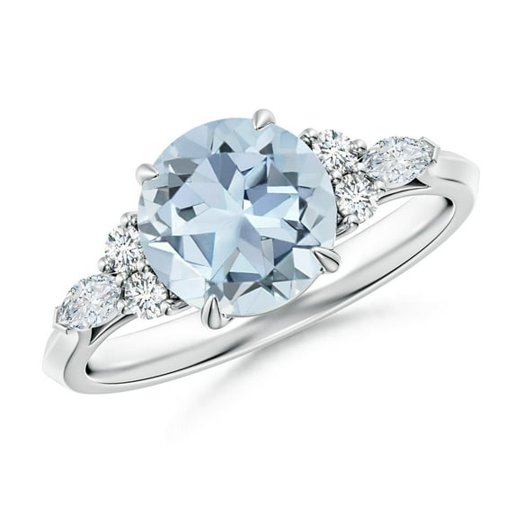 ANGARA Natural Round 1.6 ct Aquamarine Engagement Ring with Diamonds in 925 Sterling Silver for Women (Size-8mm) | March Birthstone, Anniversary, Jewelry Gift for Women | Natural Aquamarine Ring